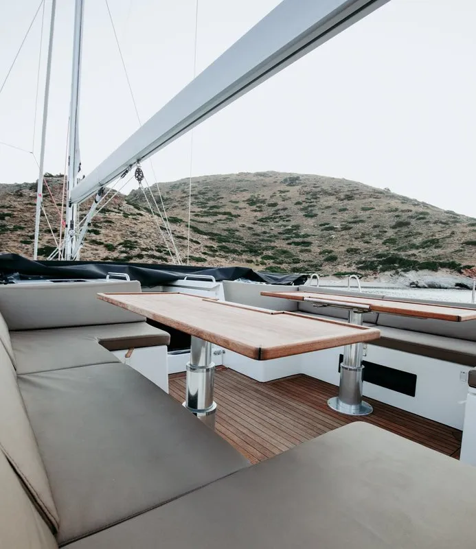 Deck of Elli, a Bavaria C57 sailboat at Athens, Greece