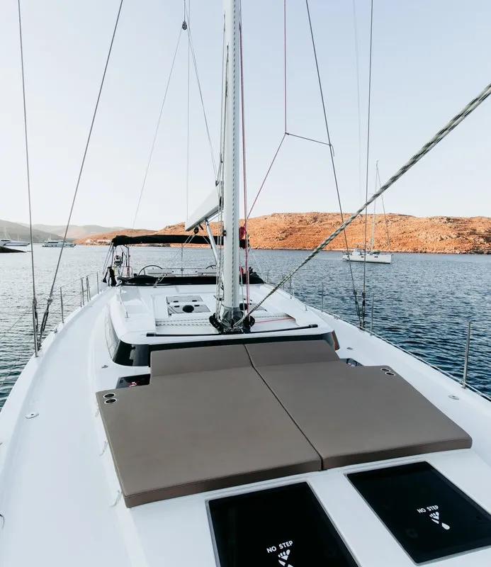 Deck of Elli, a Bavaria C57 sailboat at Athens, Greece
