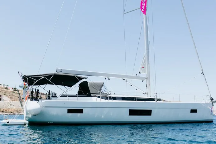 Exterior view of Elli, a Bavaria C57 sailboat at Athens, Greece