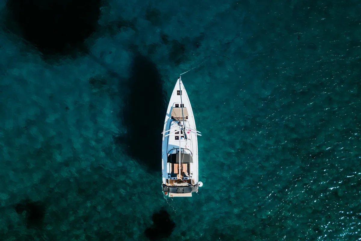 Exterior view of Elli, a Bavaria C57 sailboat at Athens, Greece