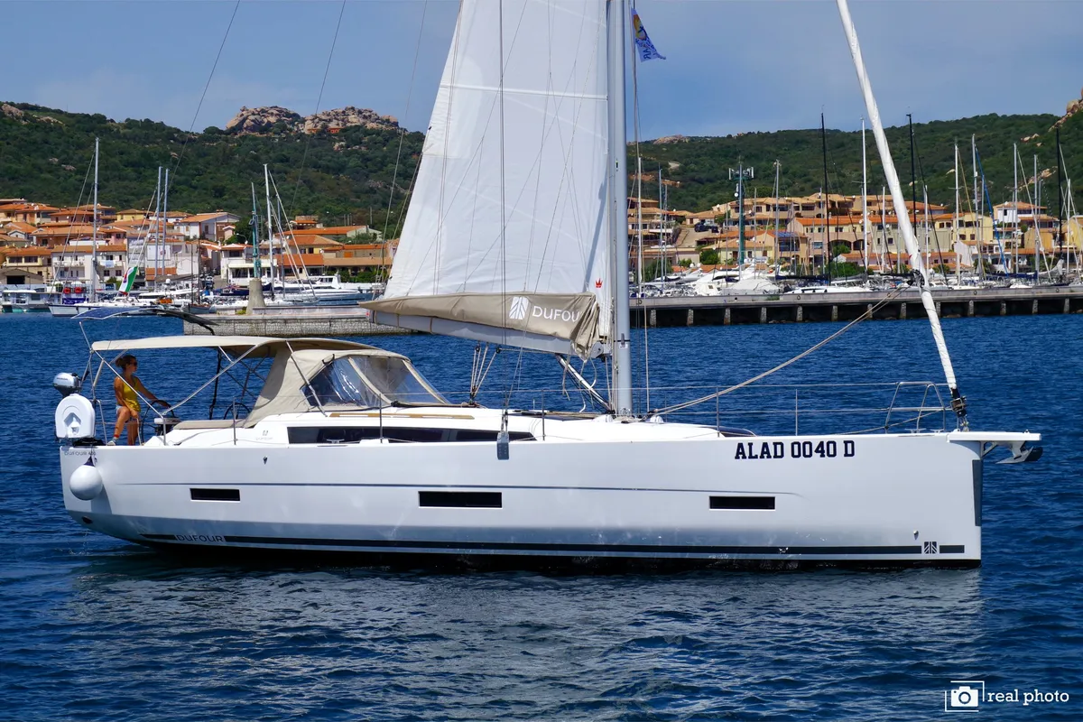Exterior view of Noah - Water maker, Solar Panel, a Dufour 430 sailboat at Cannigione, Italy