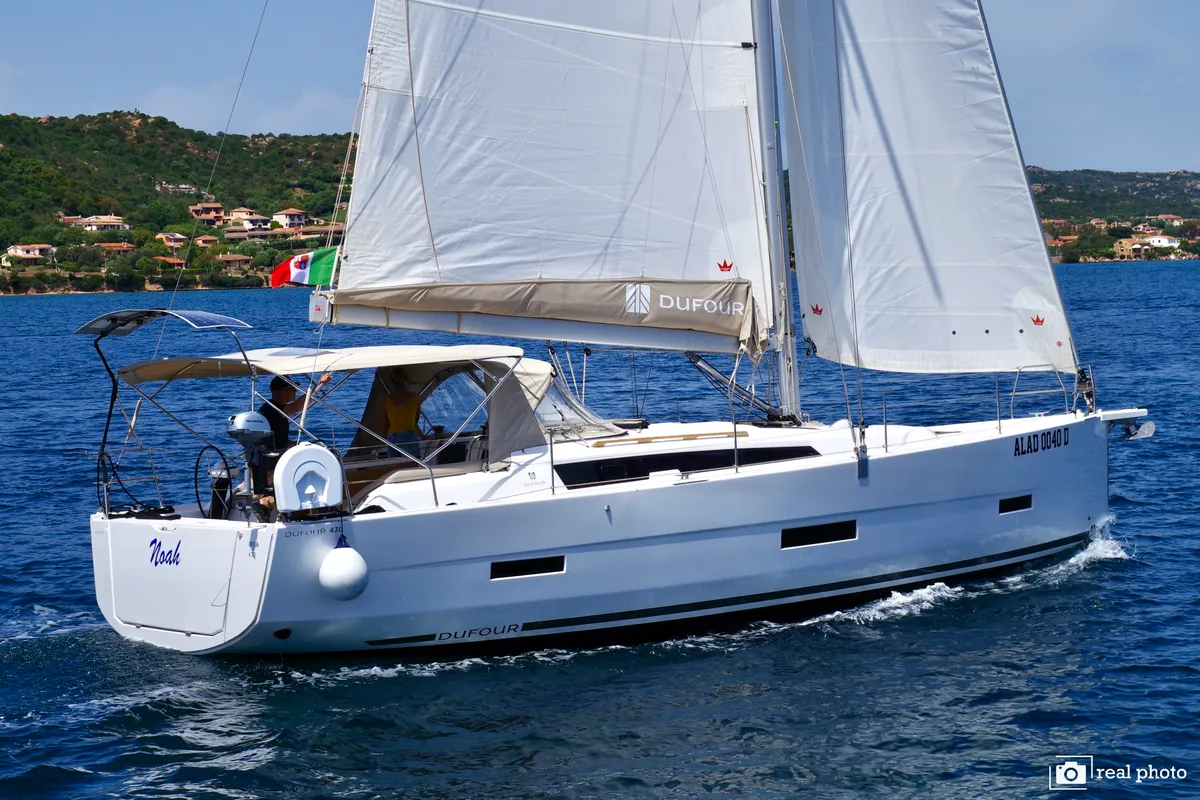 Exterior view of Noah - Water maker, Solar Panel, a Dufour 430 sailboat at Cannigione, Italy