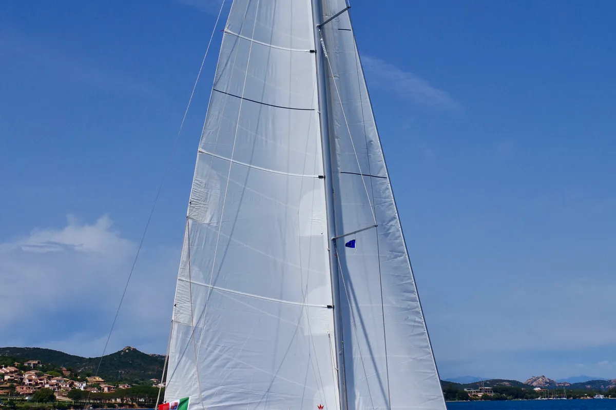 Exterior view of Noah - Water maker, Solar Panel, a Dufour 430 sailboat at Cannigione, Italy