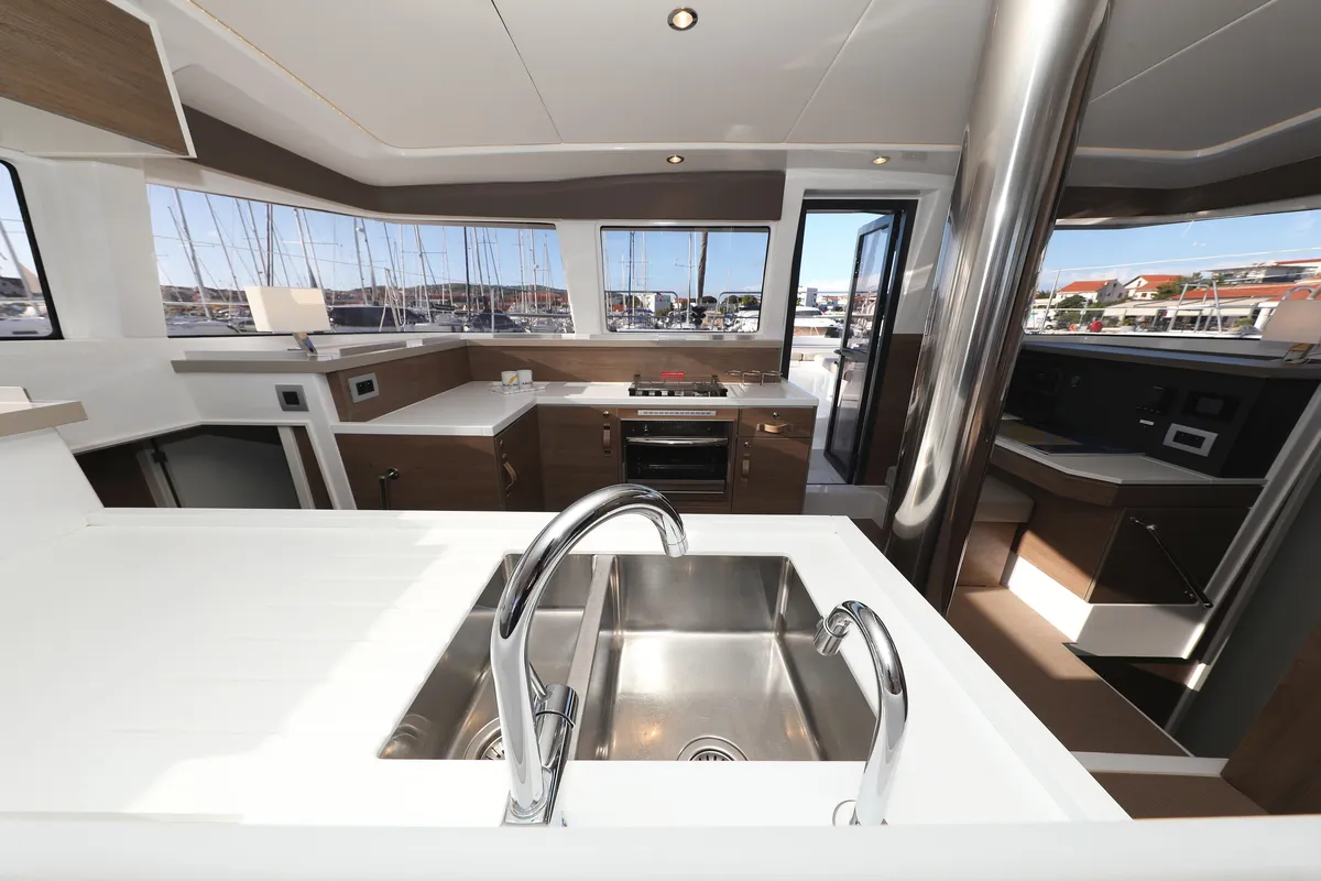 Galley of Air Space, a Bali 4.2 catamaran at Grad Vodice, Croatia