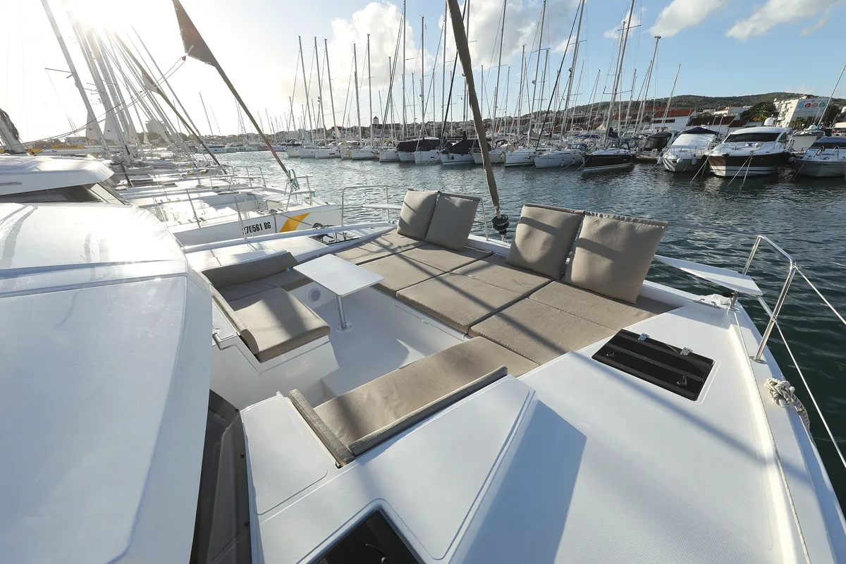 Deck of Air Space, a Bali 4.2 catamaran at Grad Vodice, Croatia