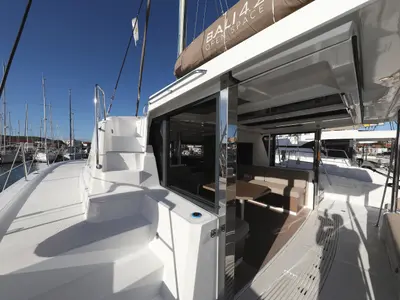 Deck of Air Space, a Bali 4.2 catamaran at Grad Vodice, Croatia