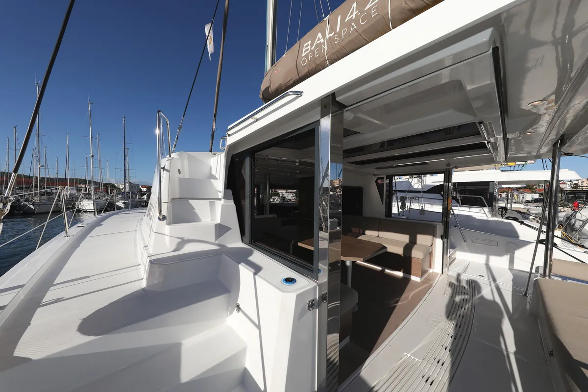 Deck of Air Space, a Bali 4.2 catamaran at Grad Vodice, Croatia