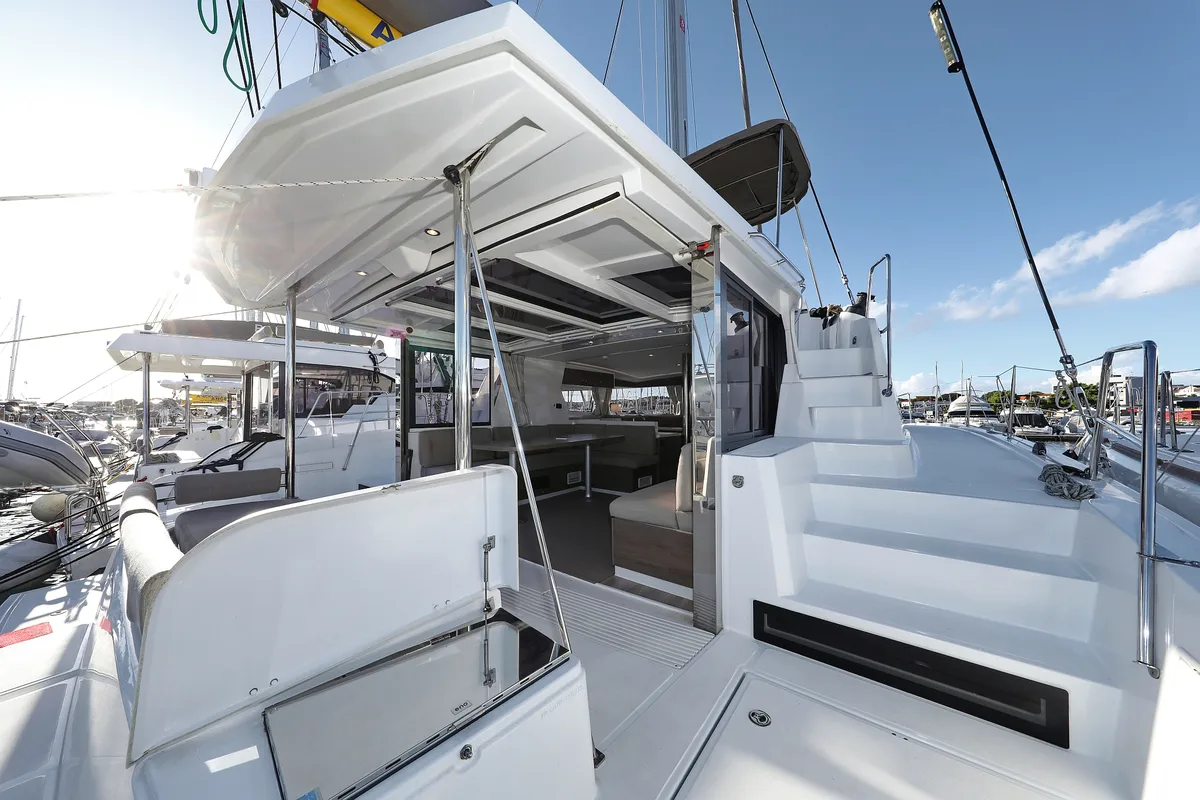 Deck of Air Space, a Bali 4.2 catamaran at Grad Vodice, Croatia