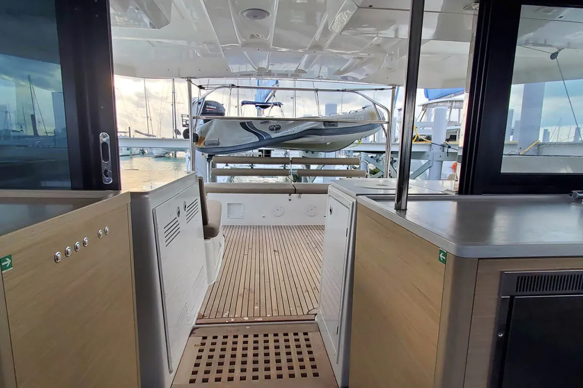 Deck of Sir Jax, a Lagoon 46 catamaran at Central Abaco, Bahamas