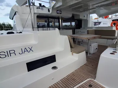 Deck of Sir Jax, a Lagoon 46 catamaran at Central Abaco, Bahamas