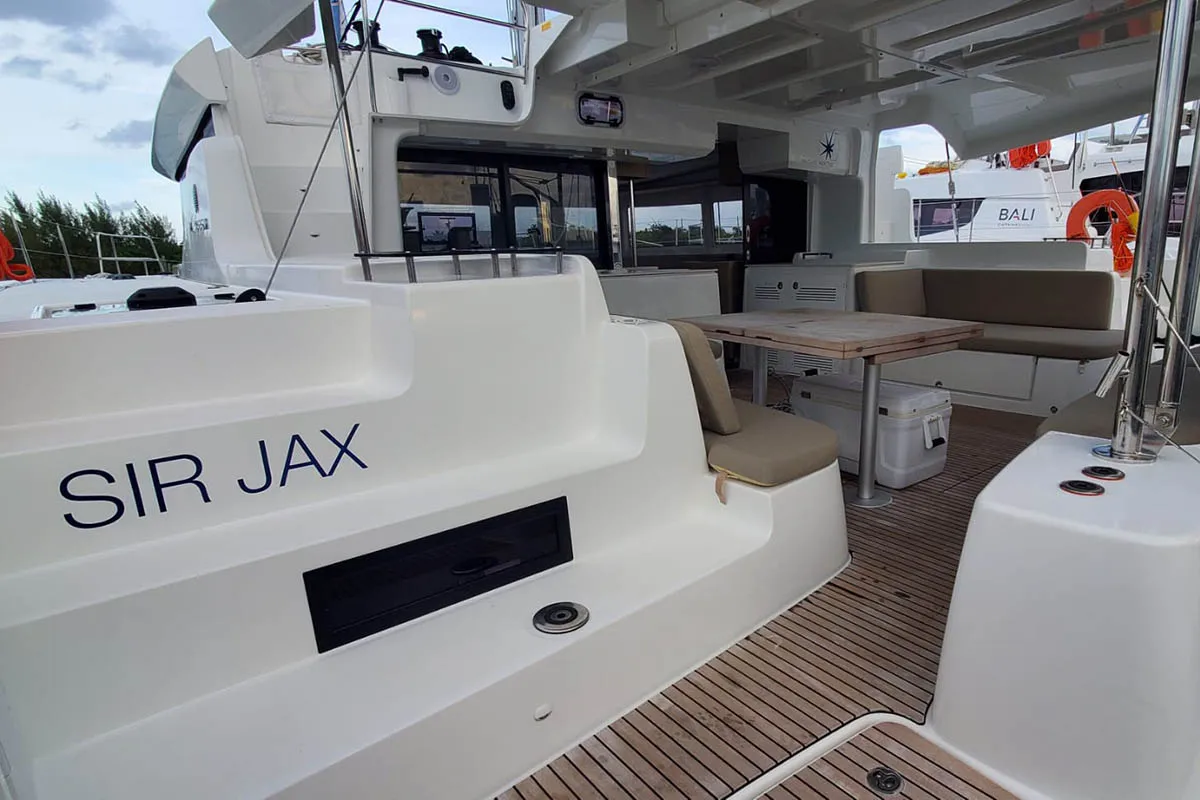 Deck of Sir Jax, a Lagoon 46 catamaran at Central Abaco, Bahamas