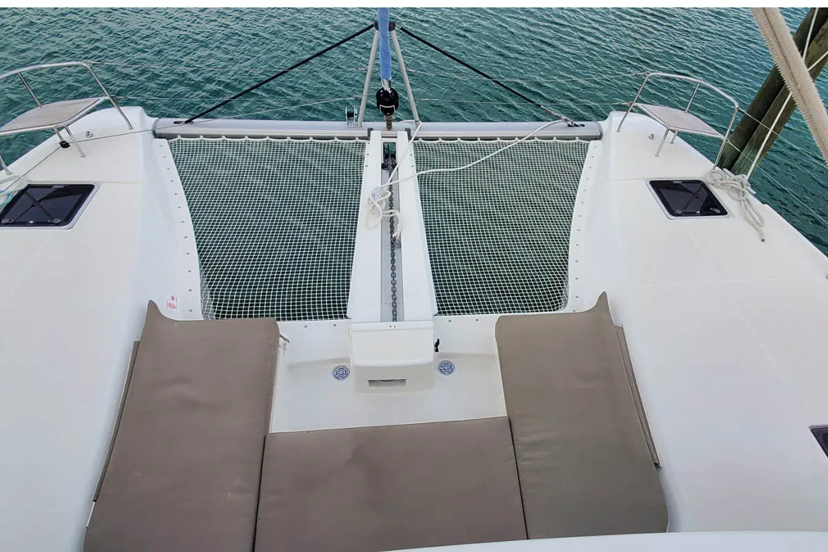 Deck of Sir Jax, a Lagoon 46 catamaran at Central Abaco, Bahamas