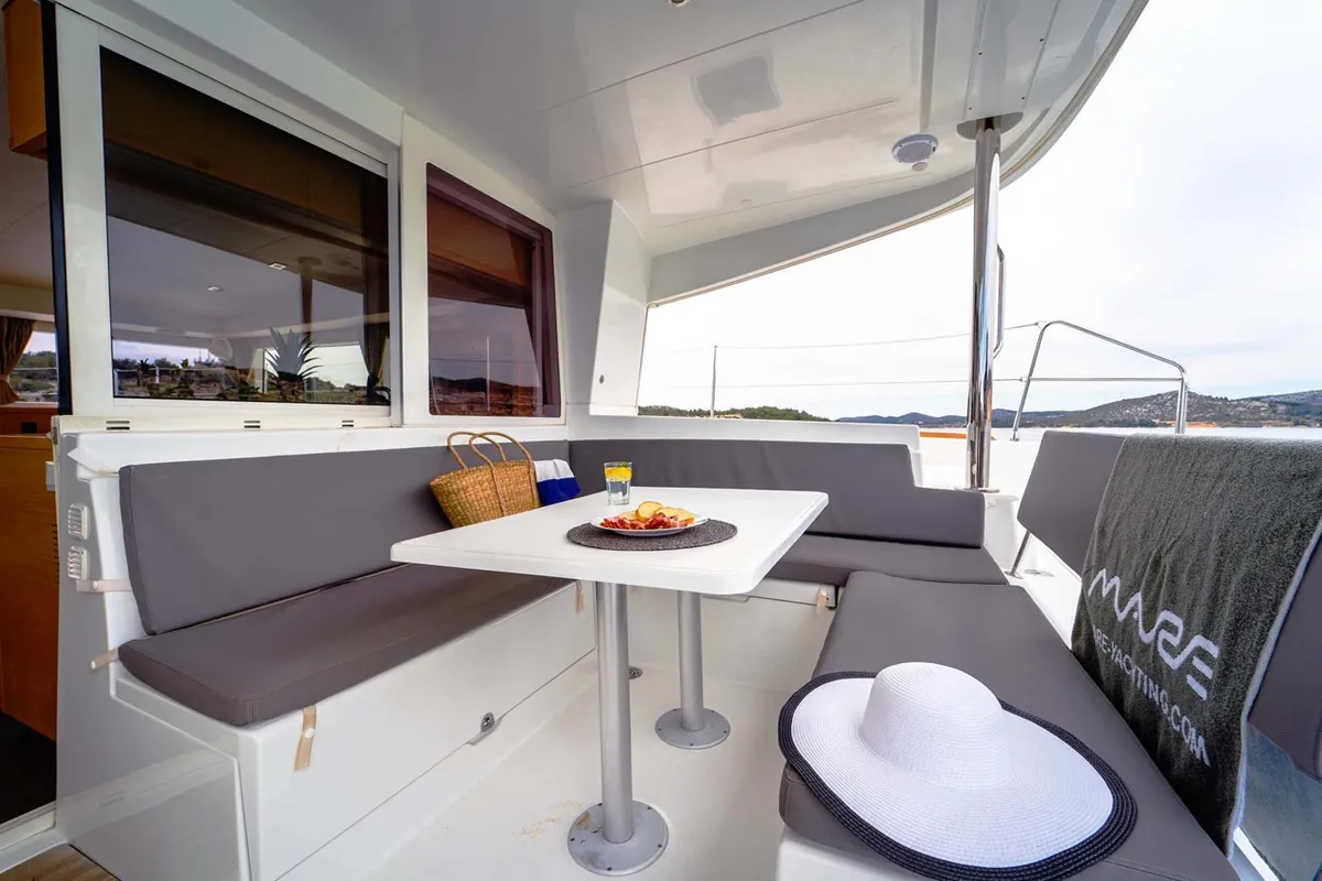 Deck of Secret of Life, a Lagoon 400 S2 catamaran at Grad Šibenik, Croatia
