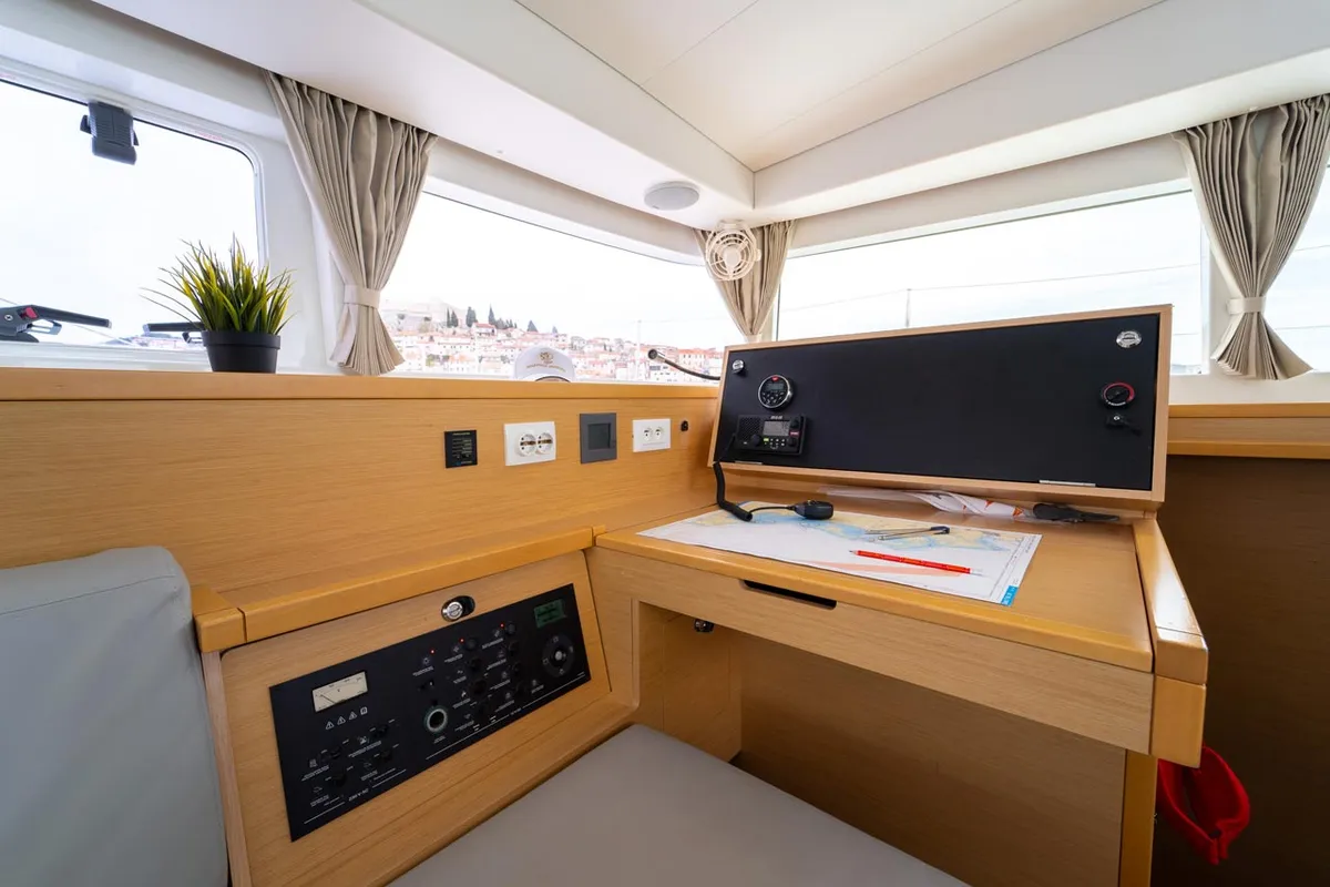 Cockpit of Secret of Life, a Lagoon 400 S2 catamaran at Grad Šibenik, Croatia