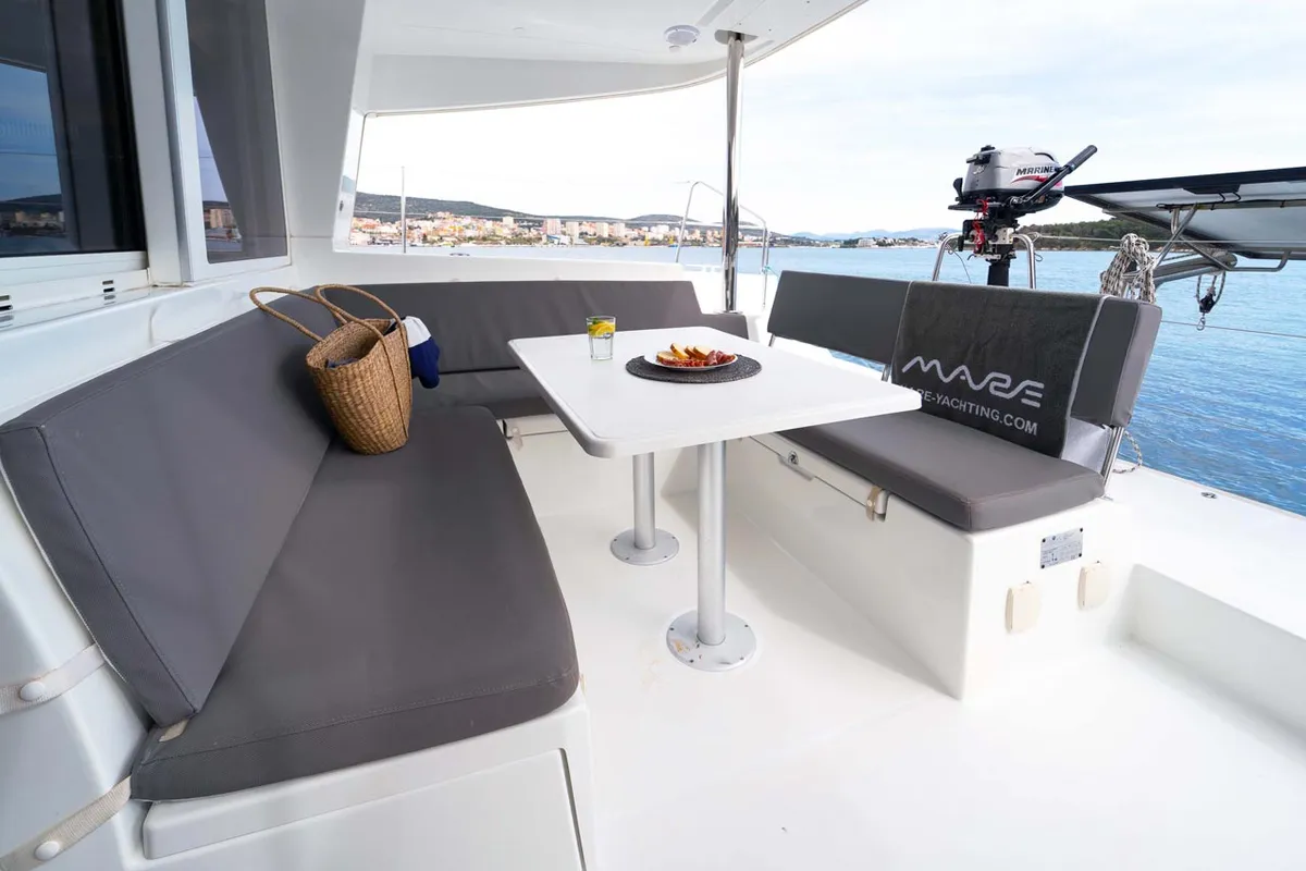 Deck of Secret of Life, a Lagoon 400 S2 catamaran at Grad Šibenik, Croatia