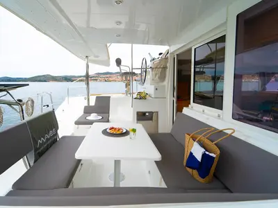 Cockpit of Secret of Life, a Lagoon 400 S2 catamaran at Grad Šibenik, Croatia