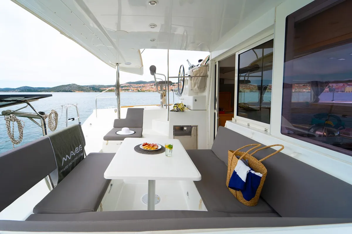 Cockpit of Secret of Life, a Lagoon 400 S2 catamaran at Grad Šibenik, Croatia