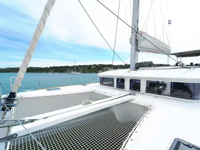 Deck of Secret of Life, a Lagoon 400 S2 catamaran at Grad Šibenik, Croatia