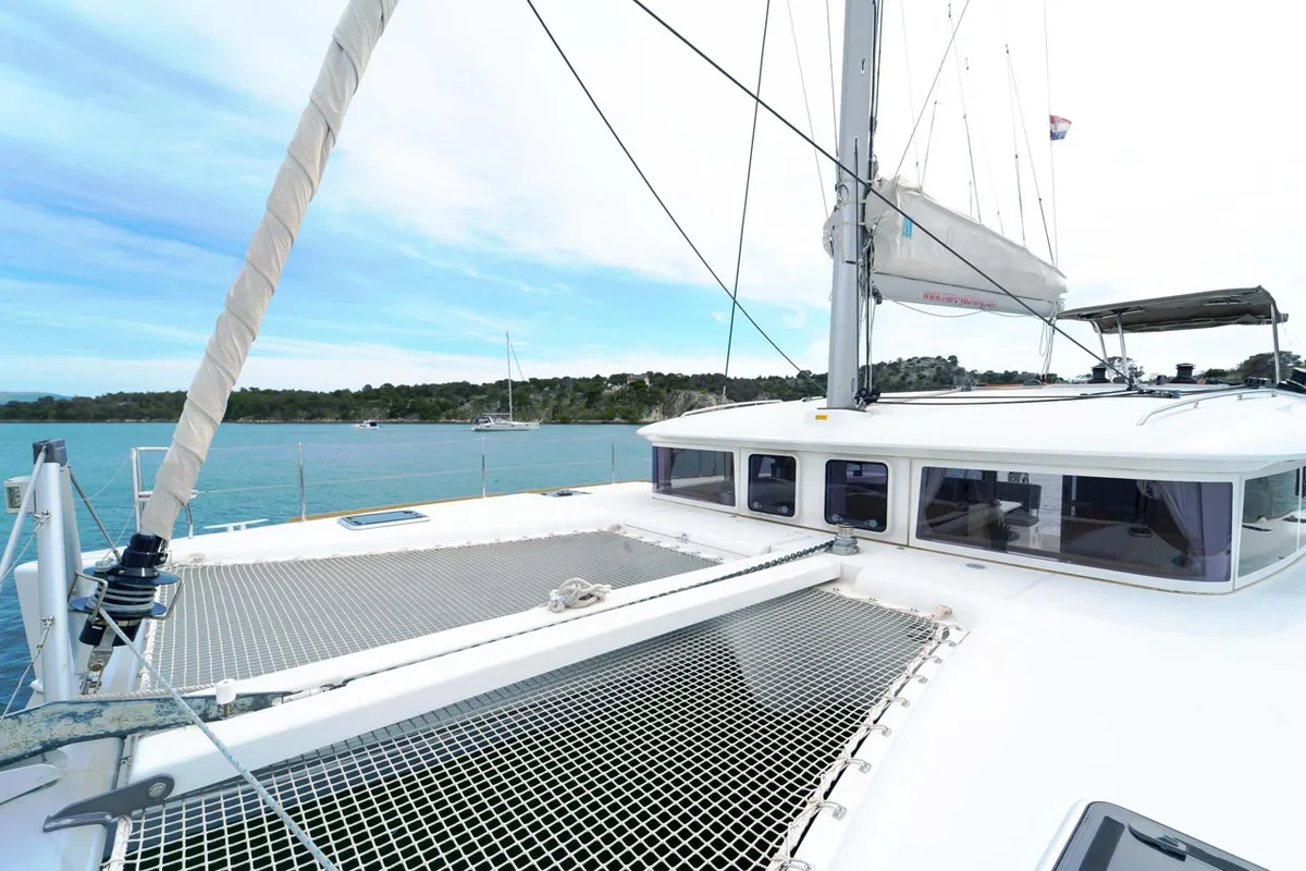 Deck of Secret of Life, a Lagoon 400 S2 catamaran at Grad Šibenik, Croatia