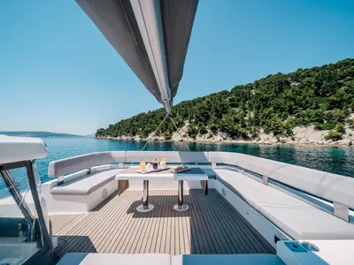 Deck of LADY AMANDA, a Leopard 50 catamaran at Jezera, Croatia