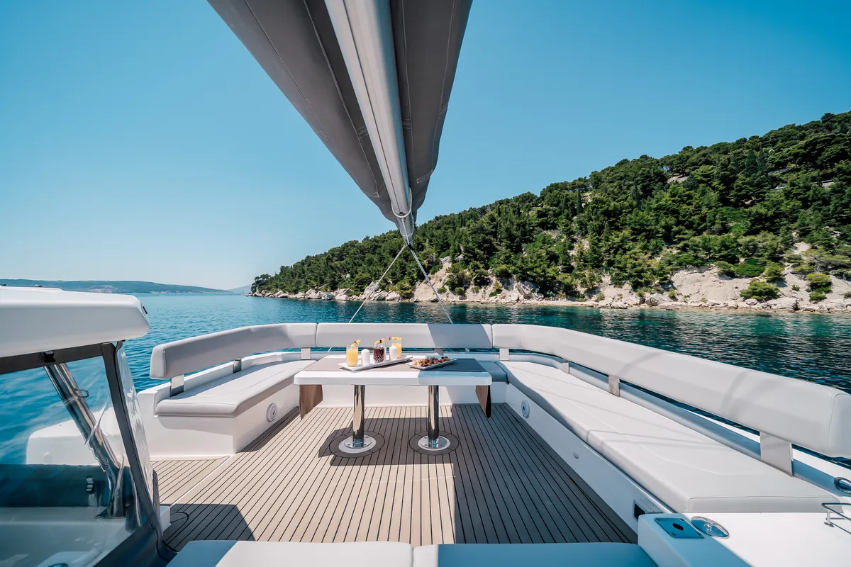 Deck of LADY AMANDA, a Leopard 50 catamaran at Jezera, Croatia