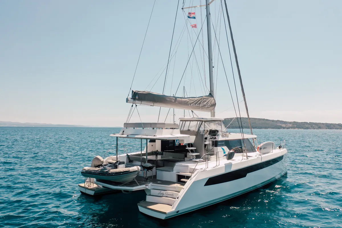 Exterior view of LADY AMANDA, a Leopard 50 catamaran at Jezera, Croatia
