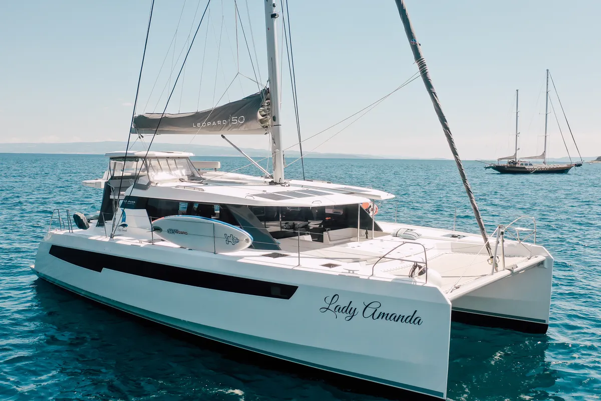 Exterior view of LADY AMANDA, a Leopard 50 catamaran at Jezera, Croatia
