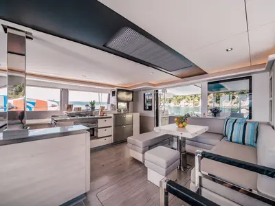 Salon of LADY AMANDA, a Leopard 50 catamaran at Jezera, Croatia