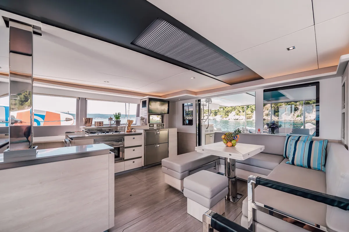 Salon of LADY AMANDA, a Leopard 50 catamaran at Jezera, Croatia