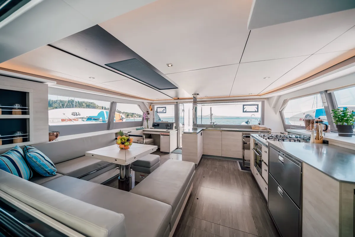 Galley of LADY AMANDA, a Leopard 50 catamaran at Jezera, Croatia