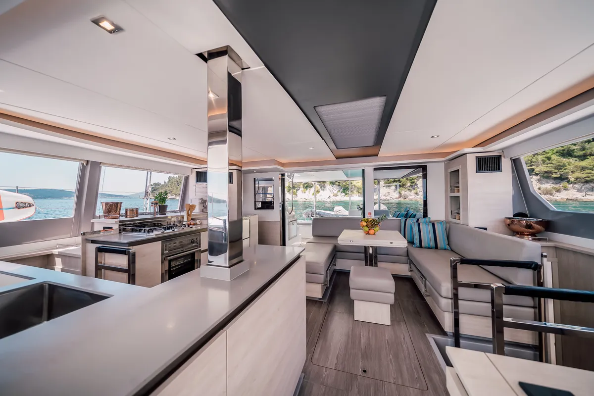 Galley of LADY AMANDA, a Leopard 50 catamaran at Jezera, Croatia