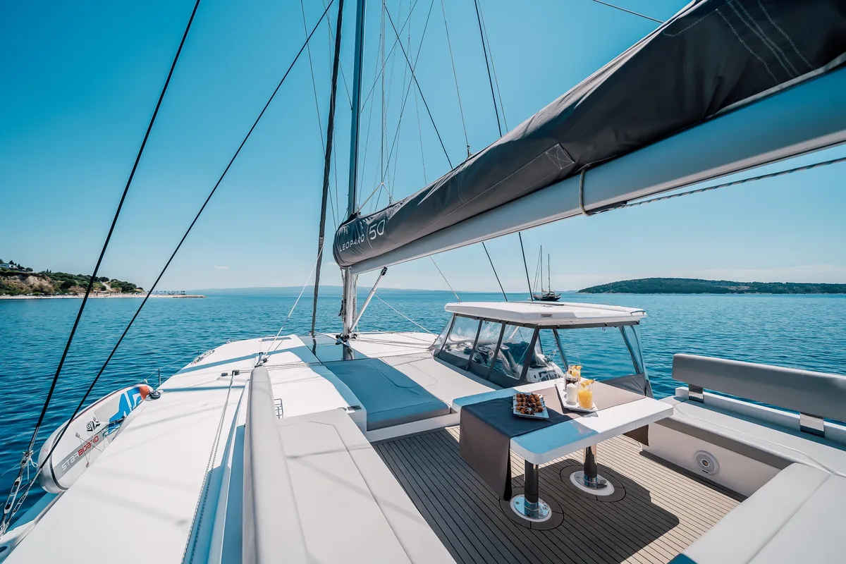 Deck of LADY AMANDA, a Leopard 50 catamaran at Jezera, Croatia