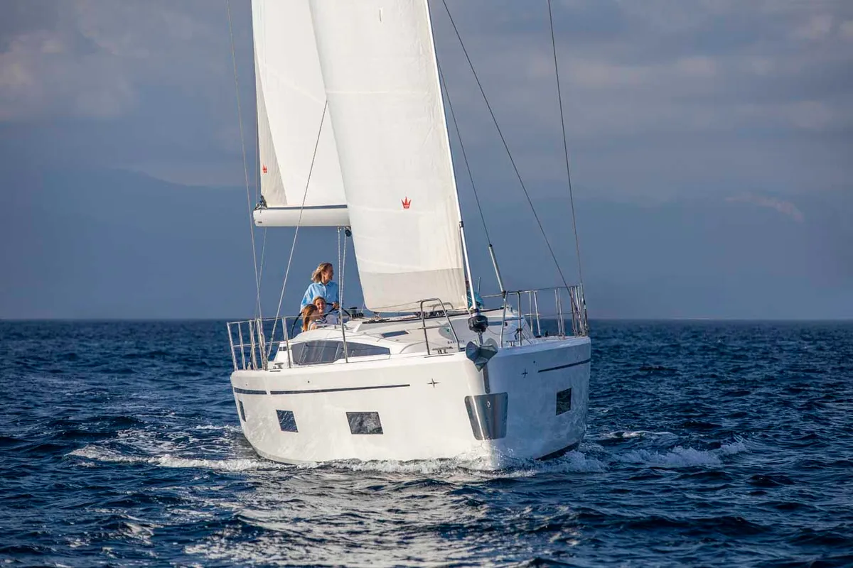 Exterior view of Fortuna, a Bavaria C42 sailboat at Punat, Croatia