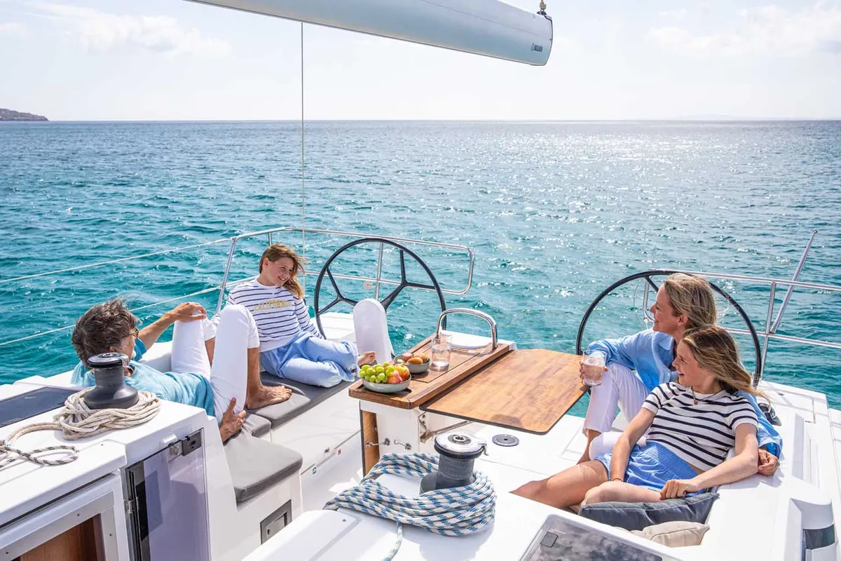 Cockpit of Fortuna, a Bavaria C42 sailboat at Punat, Croatia