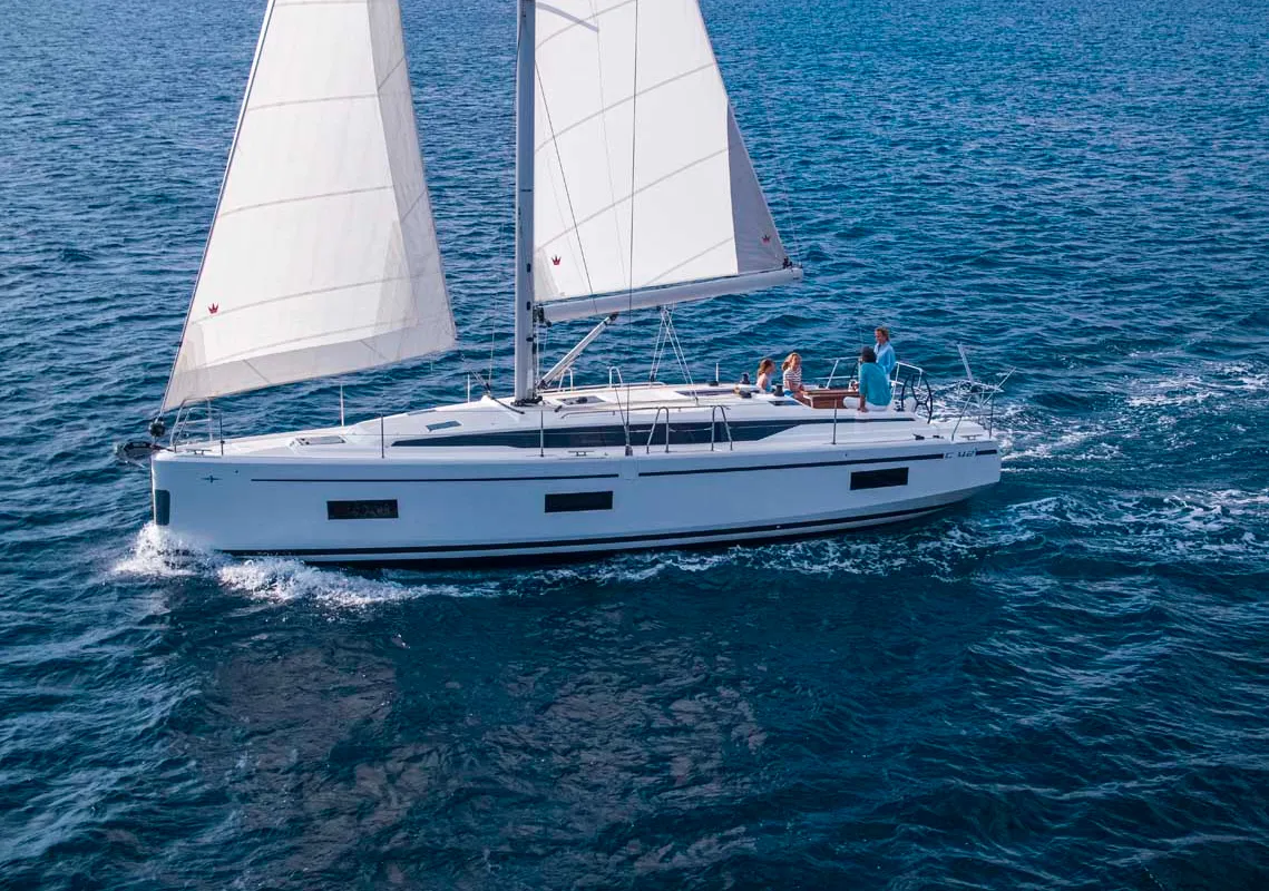 Exterior view of Fortuna, a Bavaria C42 sailboat at Punat, Croatia