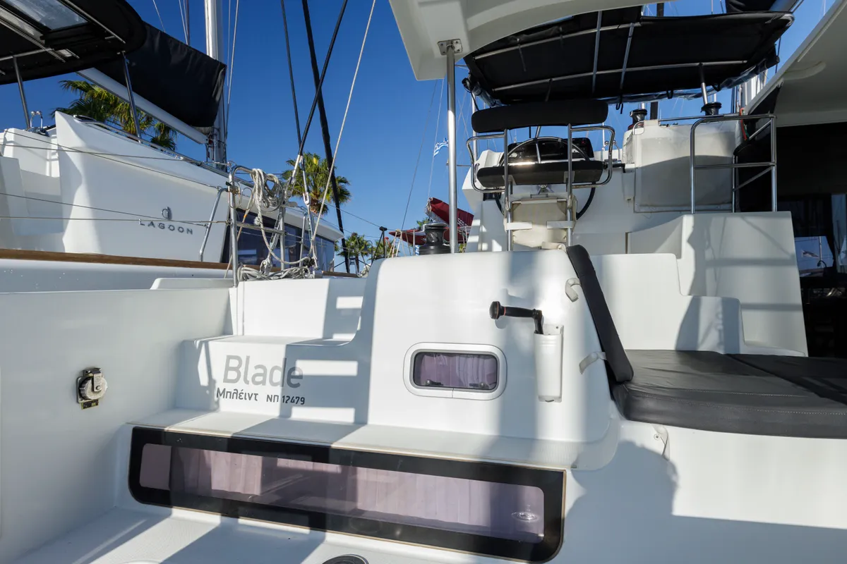 Blade, a Lagoon 42 catamaran at Kos, Greece
