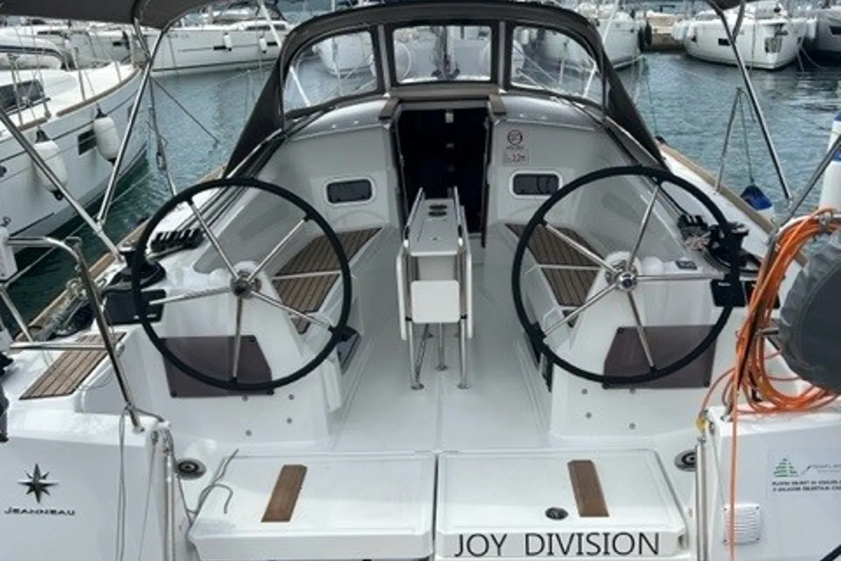 Cockpit of Joy Division, a Jeanneau Sun Odyssey 349 sailboat at Grad Biograd na Moru, Croatia