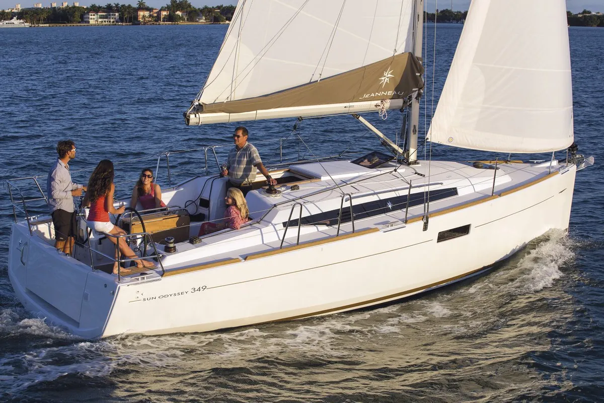 Exterior view of Joy Division, a Jeanneau Sun Odyssey 349 sailboat at Grad Biograd na Moru, Croatia