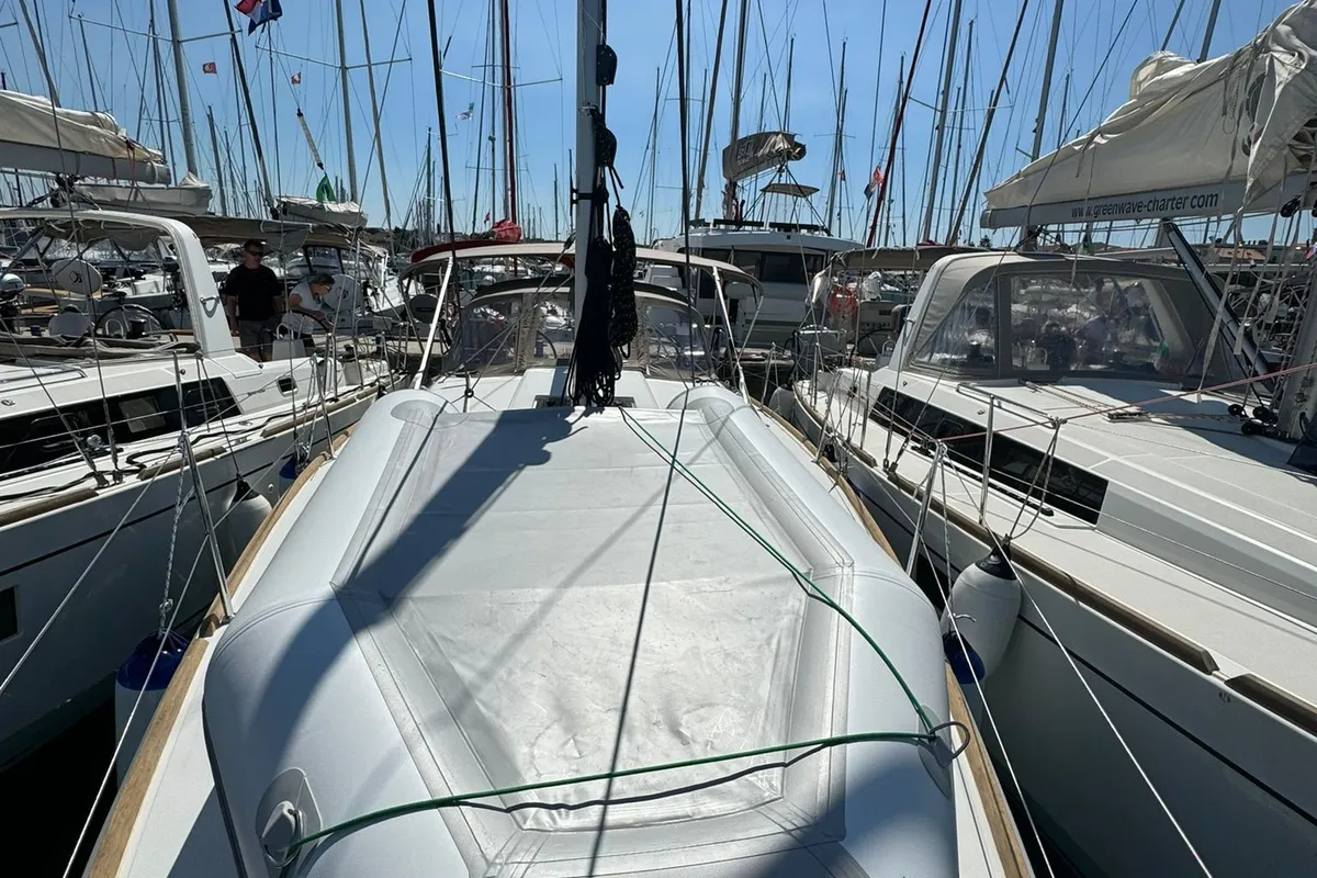 Deck of Joy Division, a Jeanneau Sun Odyssey 349 sailboat at Grad Biograd na Moru, Croatia