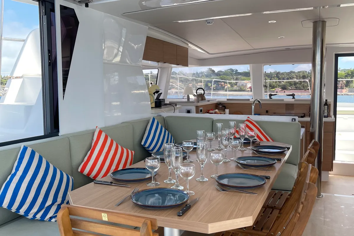 Salon of Christeol, a Bali 4.2 catamaran at Cannes, France