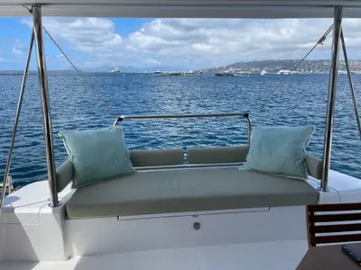 Deck of Christeol, a Bali 4.2 catamaran at Cannes, France