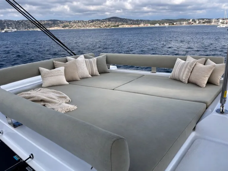 Deck of Christeol, a Bali 4.2 catamaran at Cannes, France