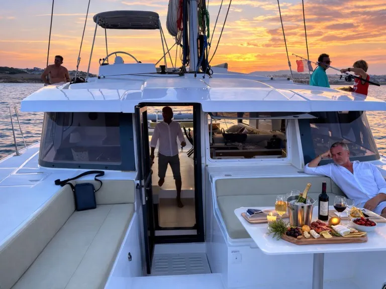 Deck of Christeol, a Bali 4.2 catamaran at Cannes, France