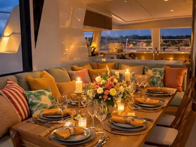 Salon of Christeol, a Bali 4.2 catamaran at Cannes, France