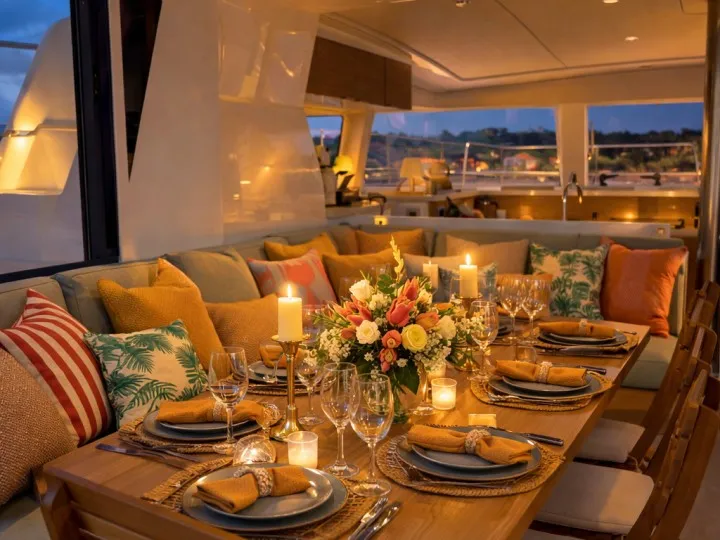 Salon of Christeol, a Bali 4.2 catamaran at Cannes, France