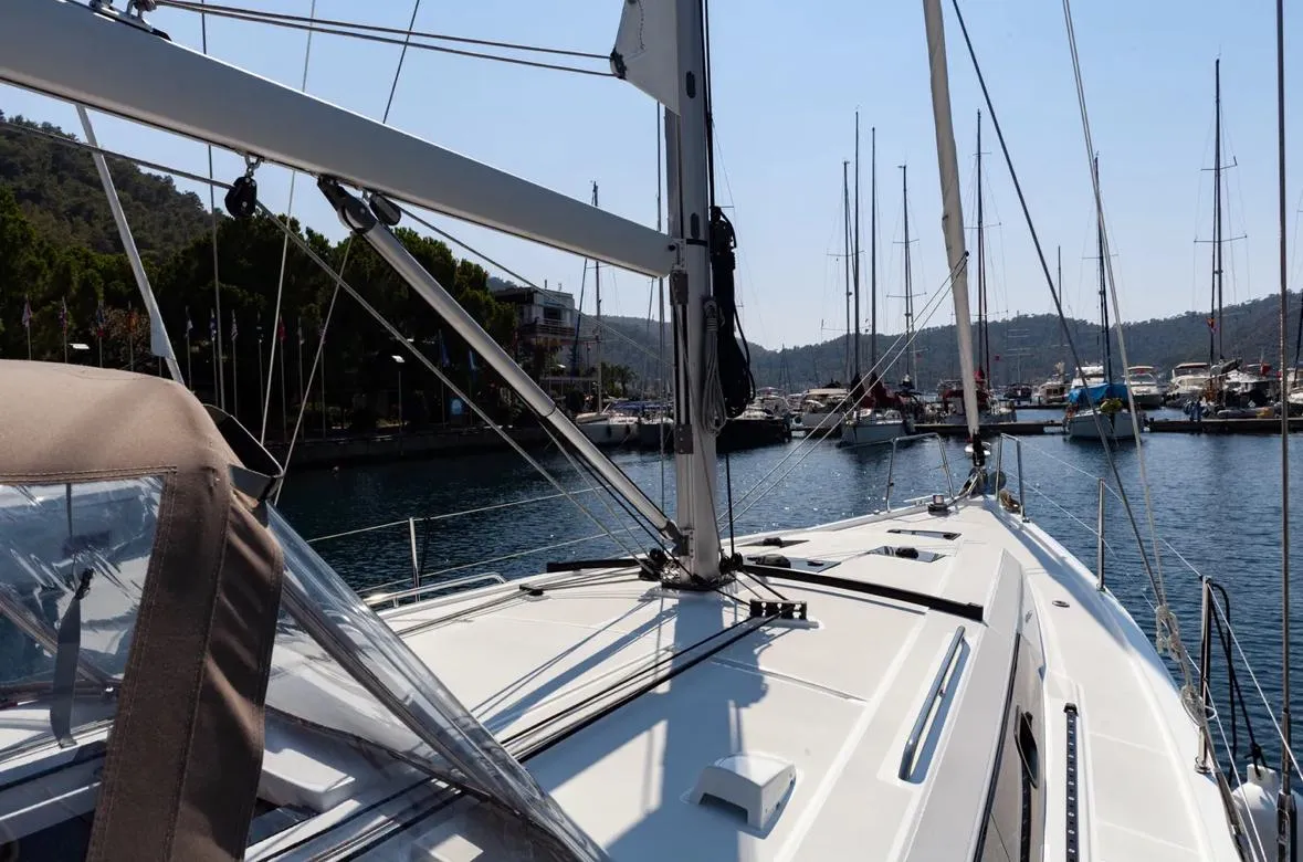 Deck of Sail Orion, a Beneteau Oceanis 41.1 sailboat at Marmaris, Turkey