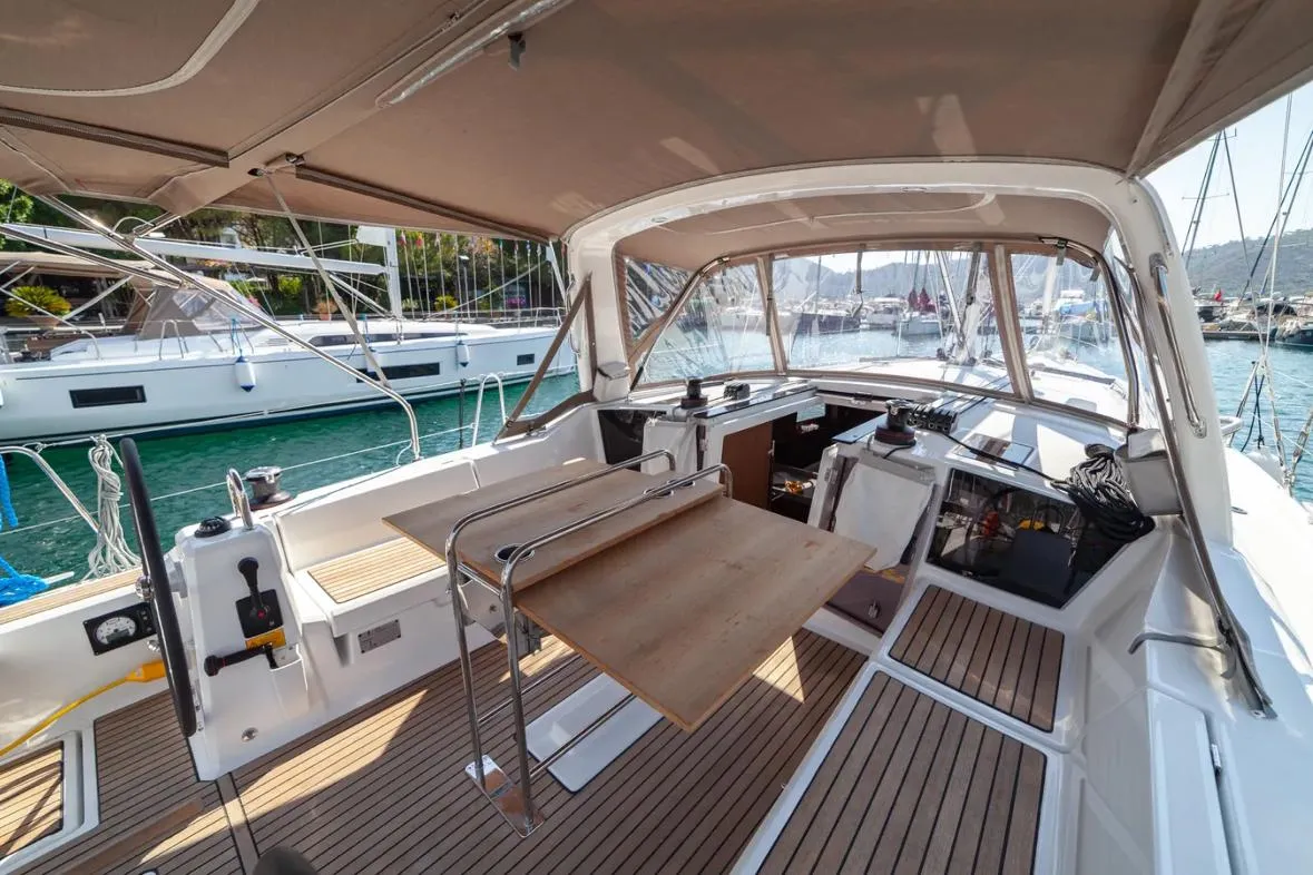 Deck of Sail Orion, a Beneteau Oceanis 41.1 sailboat at Marmaris, Turkey
