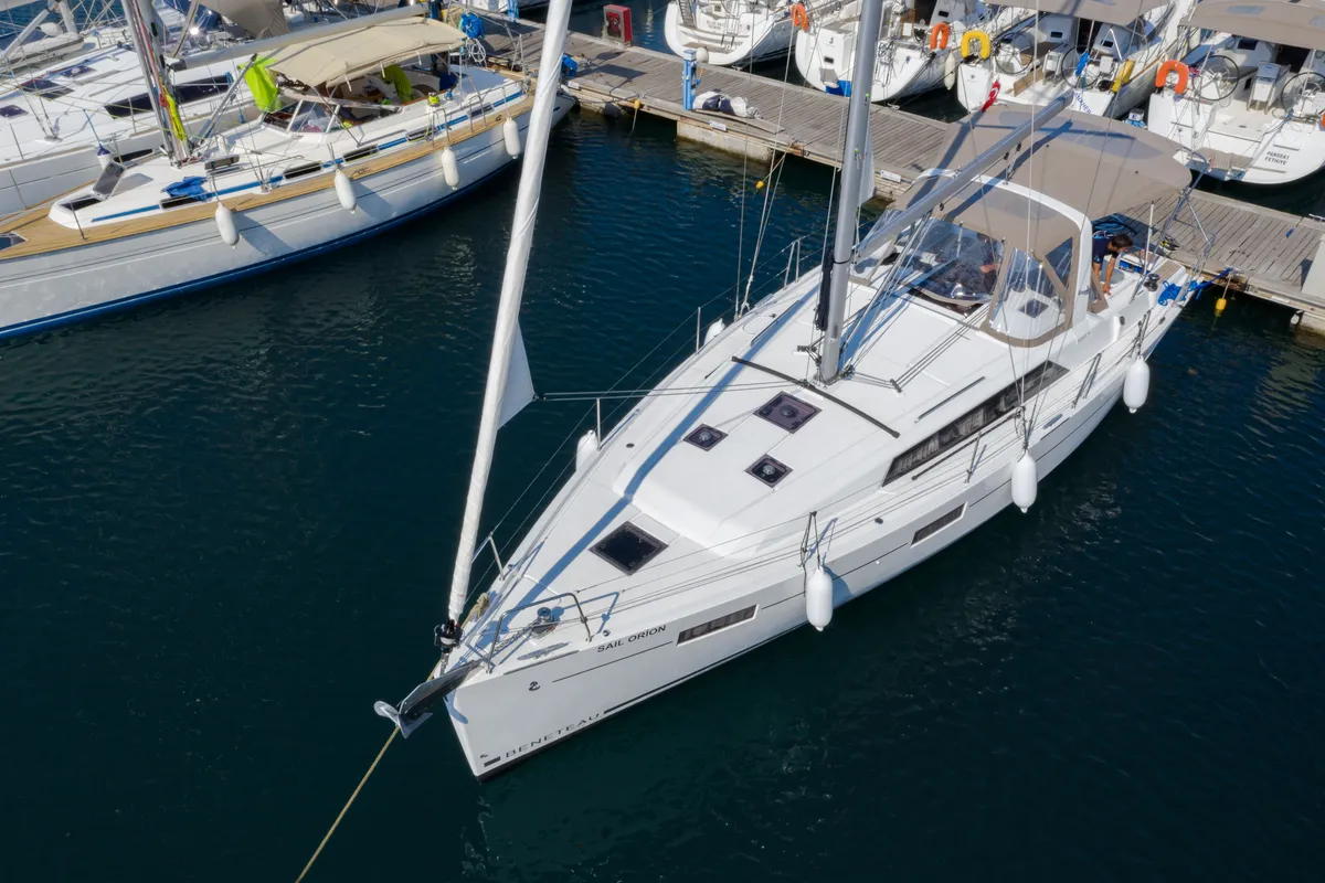 Exterior view of Sail Orion, a Beneteau Oceanis 41.1 sailboat at Marmaris, Turkey