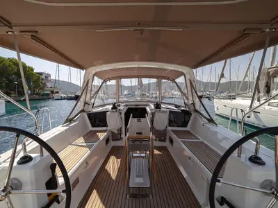 Cockpit of Sail Orion, a Beneteau Oceanis 41.1 sailboat at Marmaris, Turkey