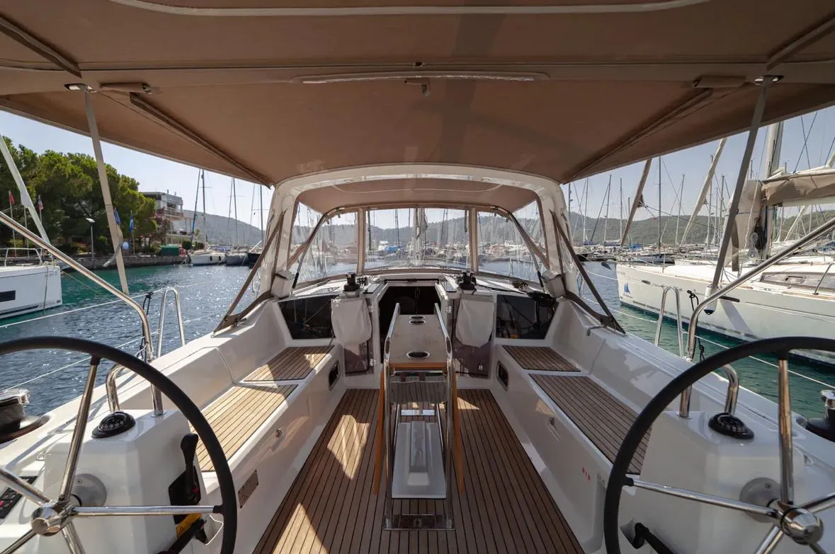 Cockpit of Sail Orion, a Beneteau Oceanis 41.1 sailboat at Marmaris, Turkey